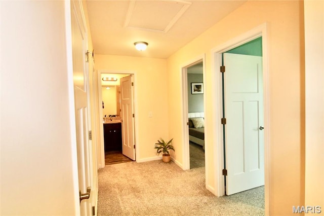 1001 Windsor Crest Ct, Cottleville, MO 63376 - hall with light colored carpet and attic access