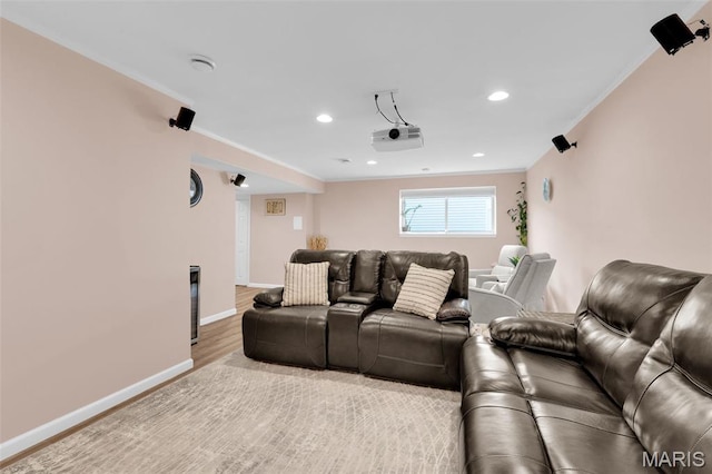 1001 Windsor Crest Ct, Cottleville, MO 63376 - home theater with crown molding, wood finished floors, and recessed lighting