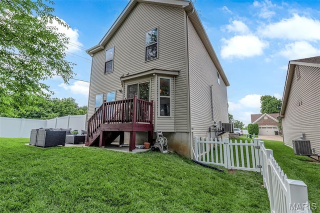 1001 Windsor Crest Ct, Cottleville, MO 63376 - back of house with a fenced backyard, outdoor lounge area, and a deck