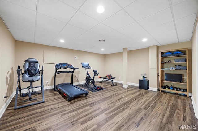 105 Cypress Meadows Dr, Wentzville, MO 63385 - workout room featuring wood finished floors, a drop ceiling, and recessed lighting