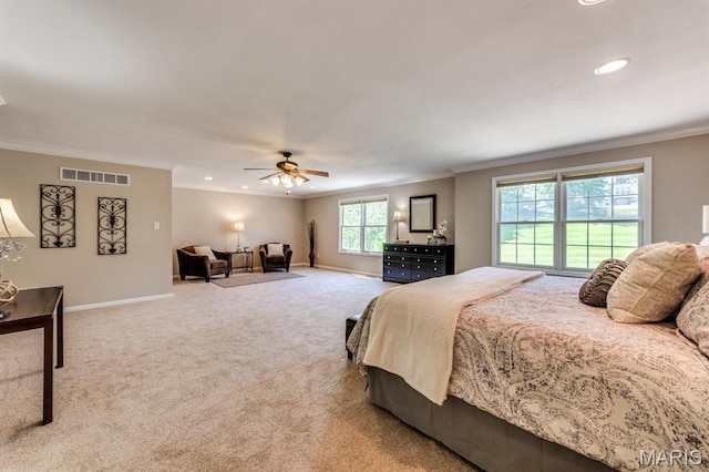 1515 Dietrich Glen Dr, Ballwin, MO 63021 - bedroom featuring ornamental molding, carpet, recessed lighting, and ceiling fan