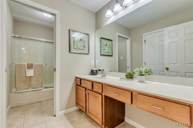 1515 Dietrich Glen Dr, Ballwin, MO 63021 - bathroom featuring vanity, tile patterned flooring, and enclosed tub / shower combo