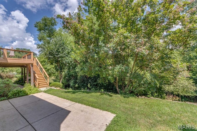 1515 Dietrich Glen Dr, Ballwin, MO 63021 - view of grassy yard with a patio, stairway, and a deck