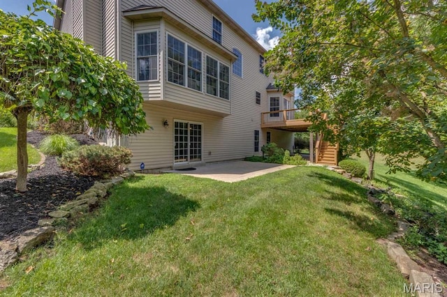 1515 Dietrich Glen Dr, Ballwin, MO 63021 - back of house with a patio, a wooden deck, stairway, and a lawn