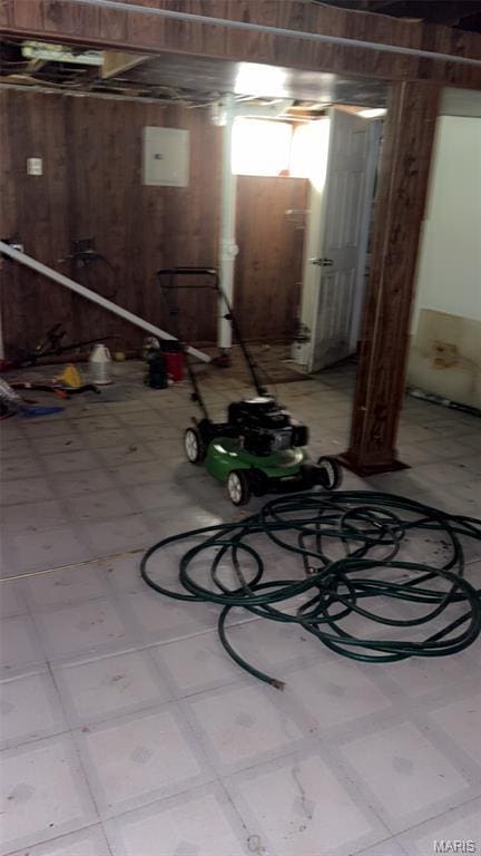 1178 Riverview Blvd, Saint Louis, MO 63147 - unfinished below grade area with tile patterned floors and wood walls