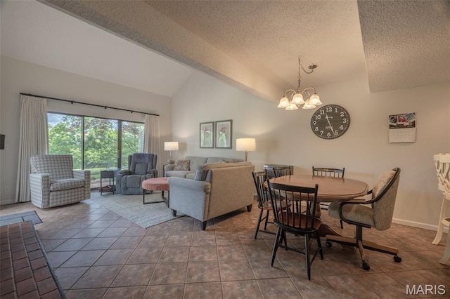 15 Lionshead Ridge Dr Unit 15, Innsbrook, MO 63390 - tiled dining area with lofted ceiling, a textured ceiling, and a chandelier
