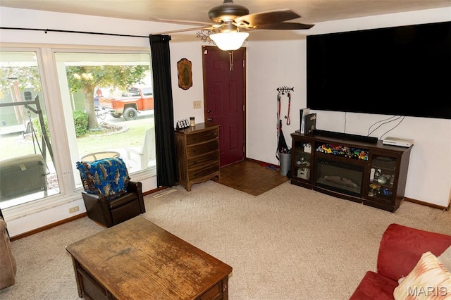 49 Bedford Dr, Belleville, IL 62226 - carpeted living area featuring baseboards and ceiling fan