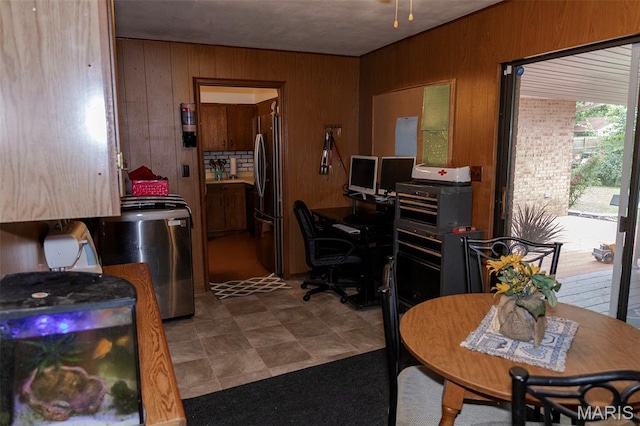 49 Bedford Dr, Belleville, IL 62226 - office area featuring wood walls and ceiling fan