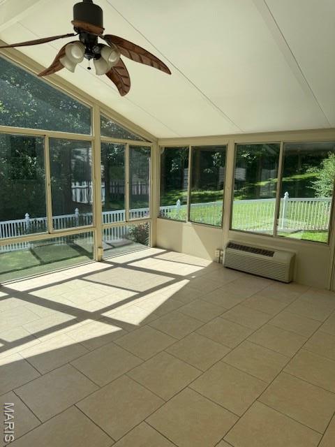 7 Forest Hills Dr, Washington, MO 63090 - unfurnished sunroom with ceiling fan, healthy amount of natural light, vaulted ceiling, and a wall mounted AC