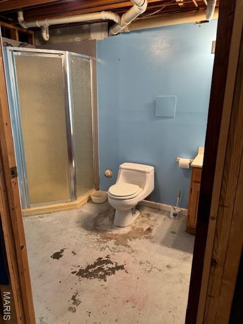 7 Forest Hills Dr, Washington, MO 63090 - bathroom with concrete floors, a shower stall, and vanity