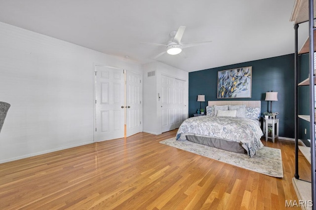 510 Wetherby Terrace Dr, Ballwin, MO 63021 - bedroom featuring wood finished floors and ceiling fan
