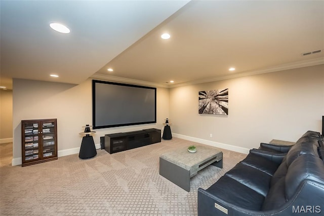 21 Lynnbrook Rd, Saint Louis, MO 63131 - carpeted home theater featuring recessed lighting and crown molding