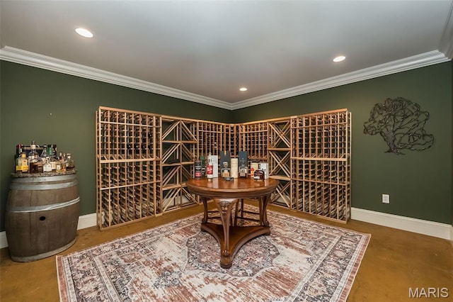 21 Lynnbrook Rd, Saint Louis, MO 63131 - wine area featuring crown molding and recessed lighting