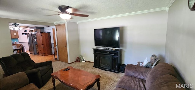 8739 Shawneetown Trl, Chester, IL 62233 - living room with a ceiling fan, ornamental molding, and carpet floors