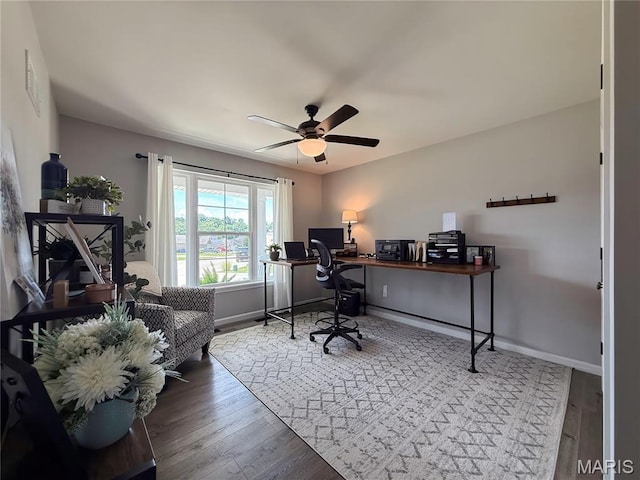 358 N Thomas St, De Soto, MO 63020 - office area with a ceiling fan and wood finished floors