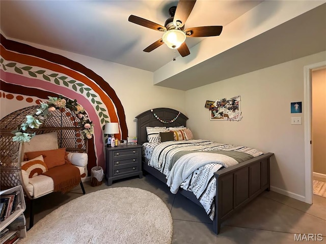 358 N Thomas St, De Soto, MO 63020 - bedroom with ceiling fan and dark tile patterned flooring