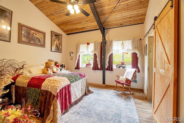 3204 Westwood Rd, Saint Clair, MO 63077 - bedroom with a barn door, wooden ceiling, and light wood-style floors