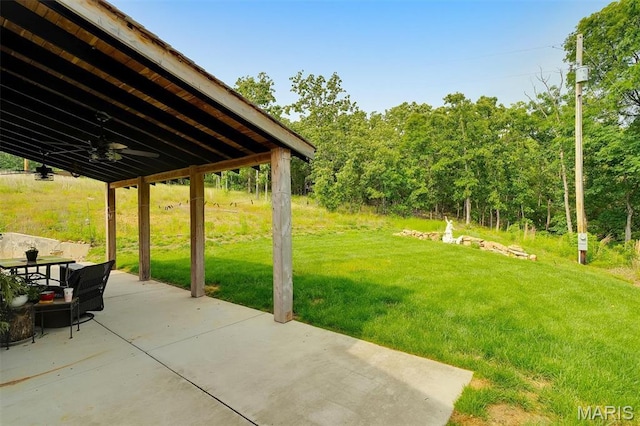 3204 Westwood Rd, Saint Clair, MO 63077 - view of green lawn with a patio area and ceiling fan