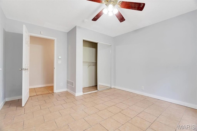 3080 Westwood Rd, Saint Clair, MO 63077 - unfurnished bedroom with a closet, ceiling fan, and light tile patterned flooring