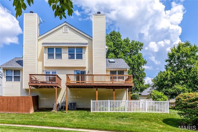 1905 King Arthur Ct, Maryland Heights Township, MO 63146 - rear view of house featuring a chimney, a deck, and roof with shingles