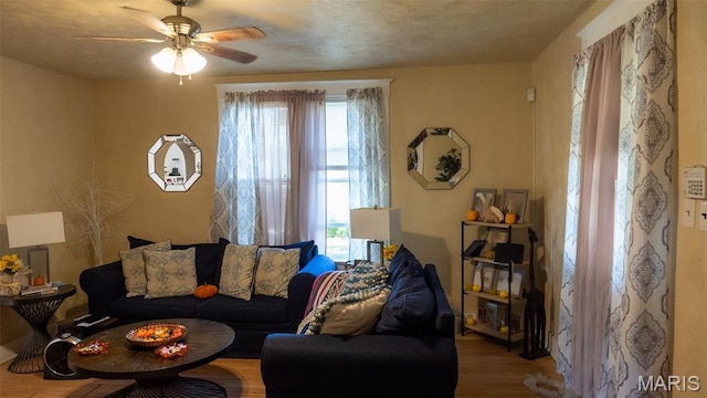 6401 Margaret, Saint Louis, MO 63121 - living room featuring ceiling fan and wood finished floors