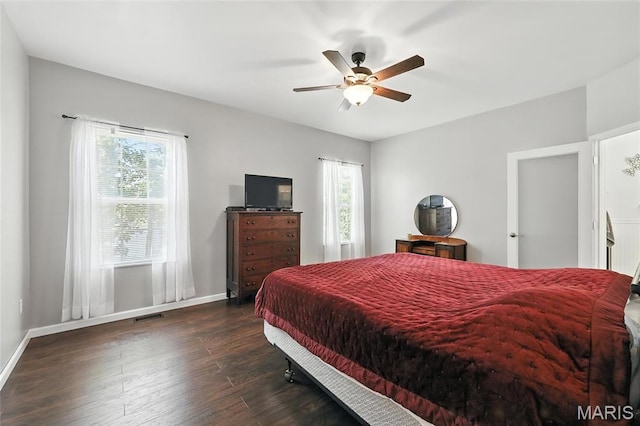 92 Lake Front Pt, Perryville, MO 63775 - bedroom featuring multiple windows, dark wood-type flooring, and a ceiling fan