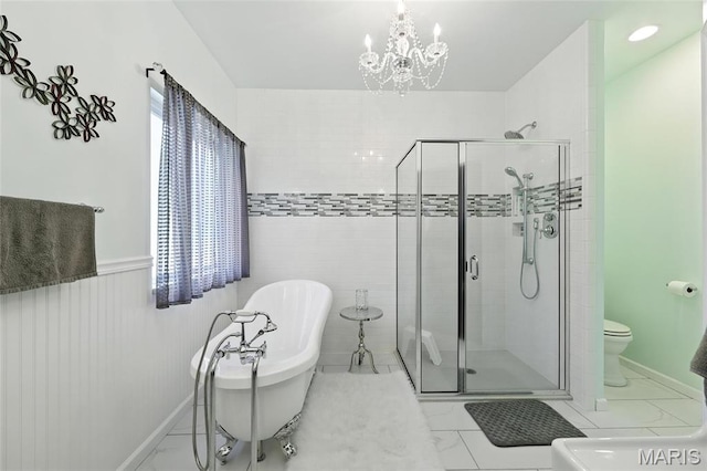 92 Lake Front Pt, Perryville, MO 63775 - full bathroom with a soaking tub, a shower stall, and a chandelier