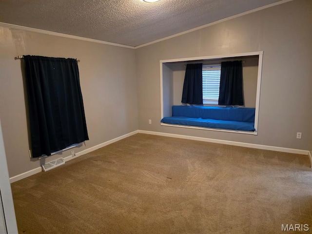 402 Il Route 143, Pocahontas, IL 62275 - spare room with ornamental molding, carpet floors, a textured ceiling, and vaulted ceiling