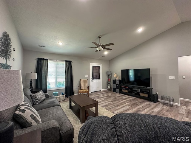 326 Apple Park Way, Poplar Bluff, MO 63901 - living area featuring vaulted ceiling, wood finished floors, and ceiling fan