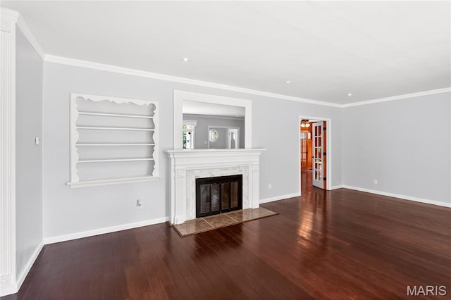 351 N 66th St, Belleville, IL 62223 - unfurnished living room with hardwood / wood-style flooring, a high end fireplace, and ornamental molding
