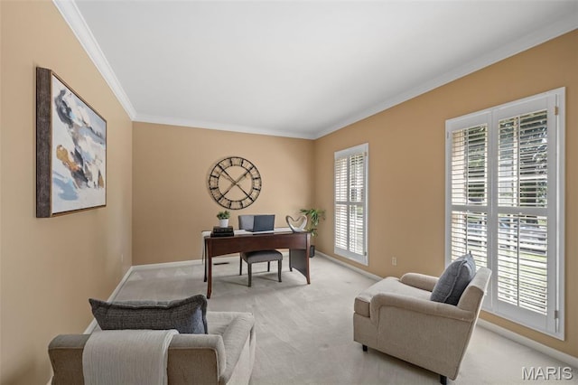 649 Westledge Ct, Des Peres, MO 63131 - office featuring light colored carpet, crown molding, and healthy amount of natural light