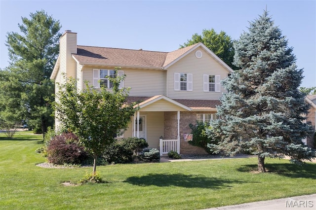 170 Coventry Way, Highland, IL 62249 - traditional home featuring a front lawn, a chimney, and roof with shingles