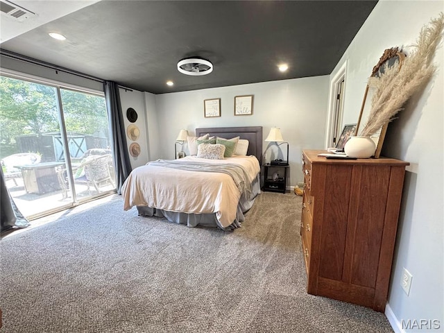 56319 Meyer Trl, Hannibal, MO 63401 - bedroom with access to exterior, light colored carpet, and recessed lighting