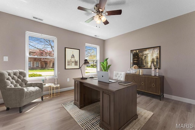 525 Homestead Ave, Swansea, IL 62226 - home office featuring light wood finished floors, ceiling fan, and a textured ceiling