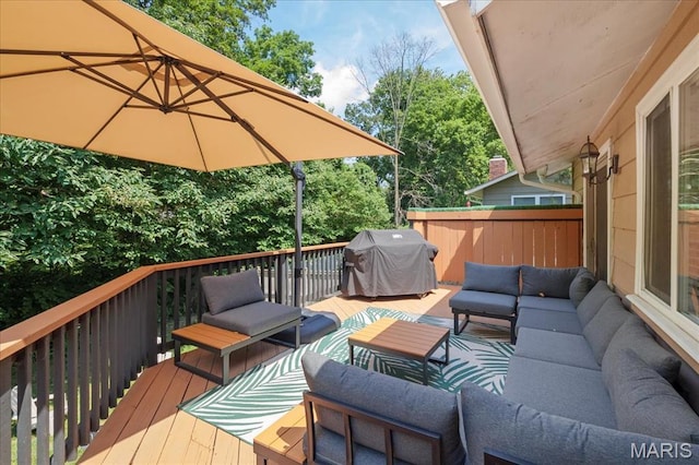 447 Maymont Dr, Ballwin, MO 63011 - deck with a grill and an outdoor living space