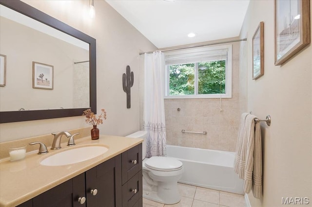 447 Maymont Dr, Ballwin, MO 63011 - full bathroom featuring vanity, shower / bathtub combination with curtain, and tile patterned floors