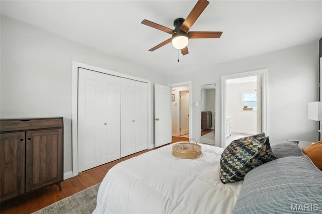906 N Taylor Ave, Saint Louis, MO 63122 - bedroom featuring wood finished floors, a closet, and ceiling fan