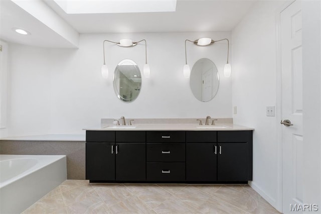 15747 Cedarmill Dr, Chesterfield, MO 63017 - full bath featuring double vanity, a bath, and a skylight