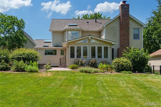 15747 Cedarmill Dr, Chesterfield, MO 63017 - rear view of property featuring a patio, a yard, and a chimney