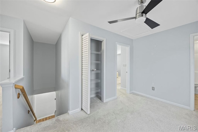 3112 Bentwater Pl, Saint Charles, MO 63301 - unfurnished bedroom featuring carpet flooring, a closet, ensuite bath, and ceiling fan