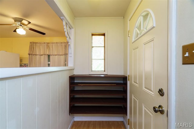 517 E 2nd St, Rolla, MO 65401 - staircase with ceiling fan and wood finished floors