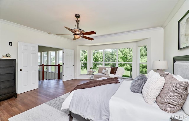 5 Tucker Manor Ct, Wentzville, MO 63385 - bedroom featuring ornamental molding, multiple windows, dark wood-type flooring, and a ceiling fan