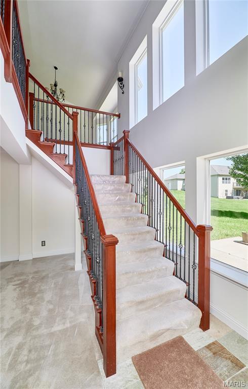 5 Tucker Manor Ct, Wentzville, MO 63385 - stairs featuring a towering ceiling and baseboards