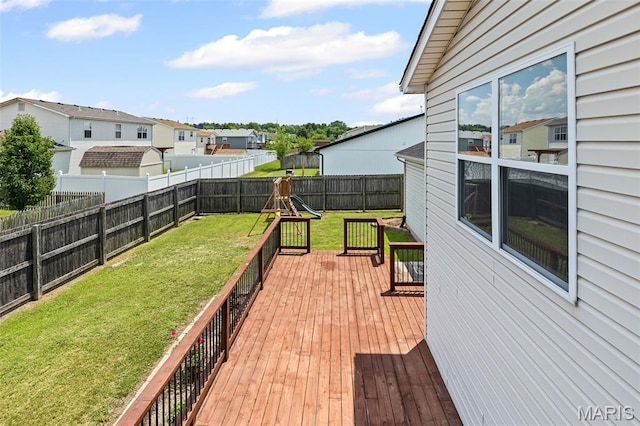 412 Audry Dr, Dupo, IL 62239 - wooden deck with a residential view, a fenced backyard, and a playground