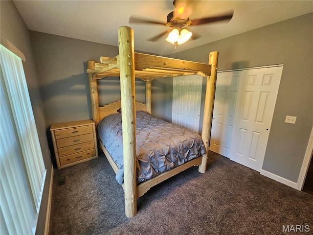 9339 Prairie Ridge Rd, Walsh, IL 62297 - carpeted bedroom featuring two closets and a ceiling fan
