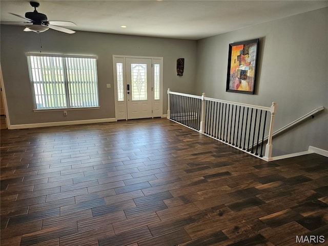 9339 Prairie Ridge Rd, Walsh, IL 62297 - empty room featuring dark wood finished floors, ceiling fan, and recessed lighting