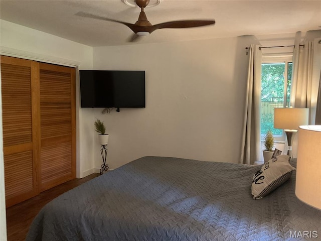 4303 State Route 160, Highland, IL 62249 - bedroom featuring ceiling fan, wood finished floors, and a closet