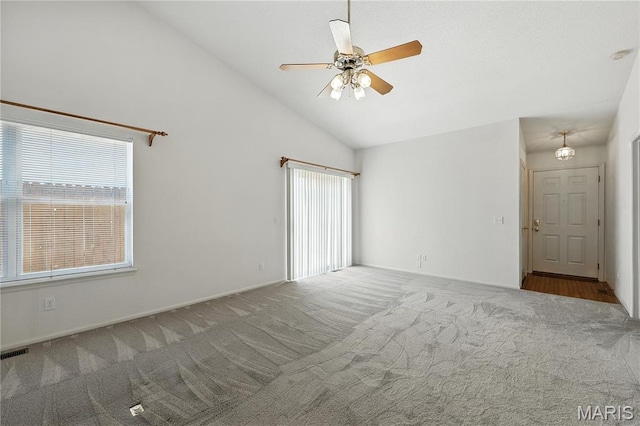 1516 Lienemann Dr Unit 26, Saint Charles, MO 63303 - empty room with carpet, ceiling fan, and lofted ceiling