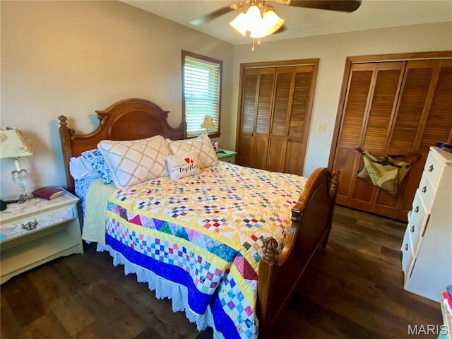 840 Delta Pine Ln, Sikeston, MO 63801 - bedroom featuring wood finished floors, multiple closets, and a ceiling fan