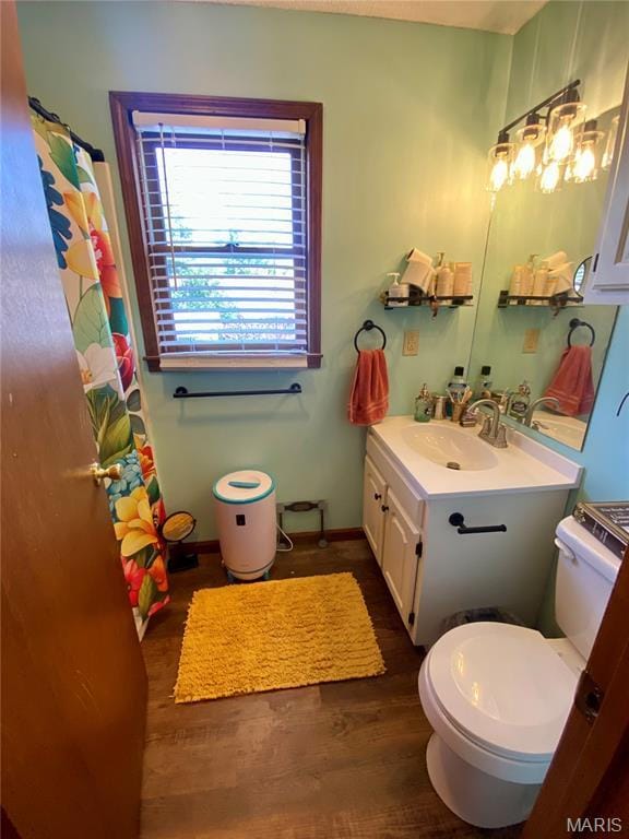 840 Delta Pine Ln, Sikeston, MO 63801 - bathroom with vanity, wood finished floors, and curtained shower